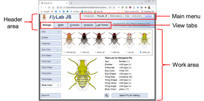 Overview of the FlyLab JS layout